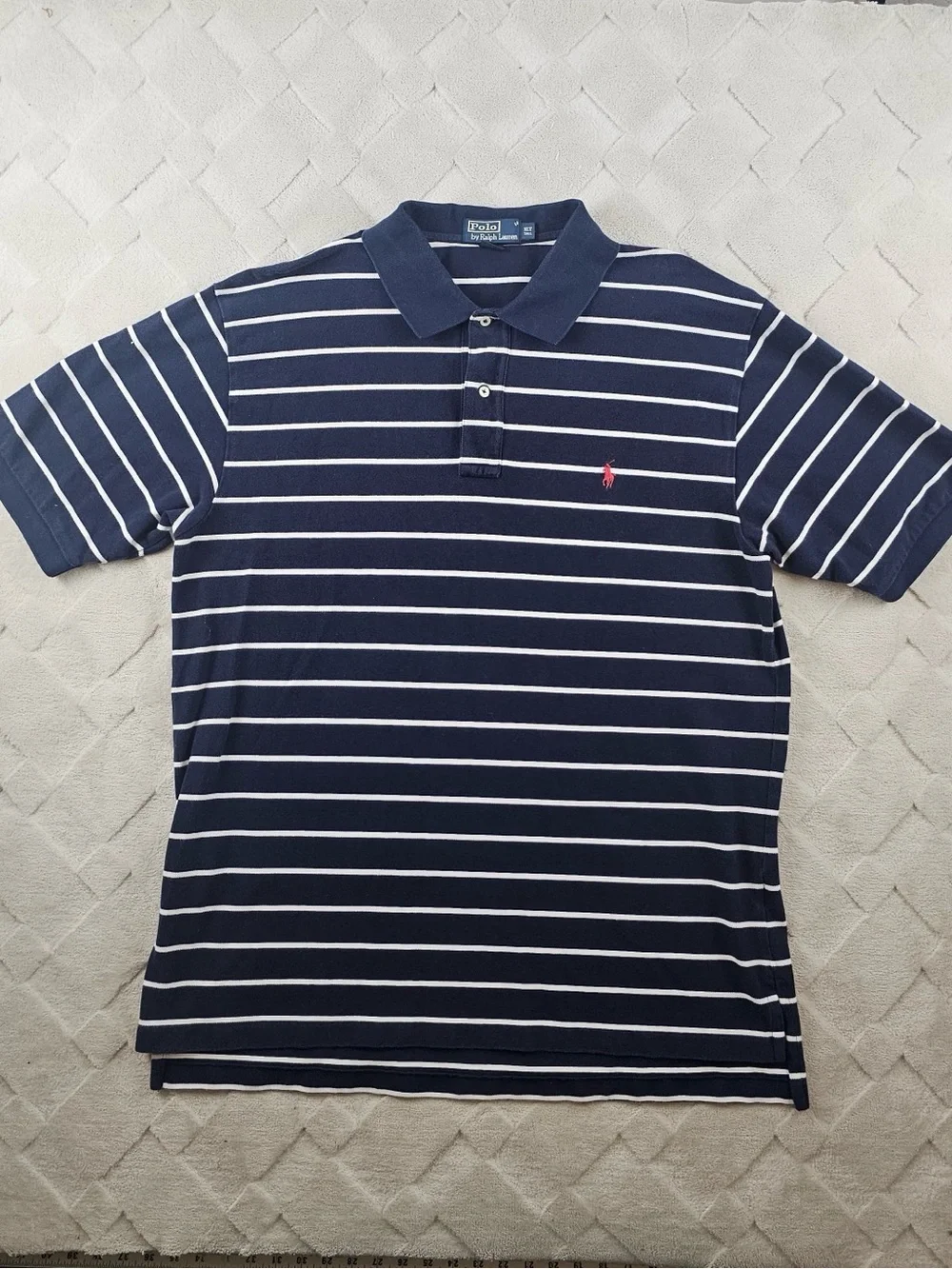Polo Ralph Lauren Polo Shirt Mens Extra Large Tall Navy Blue White Striped